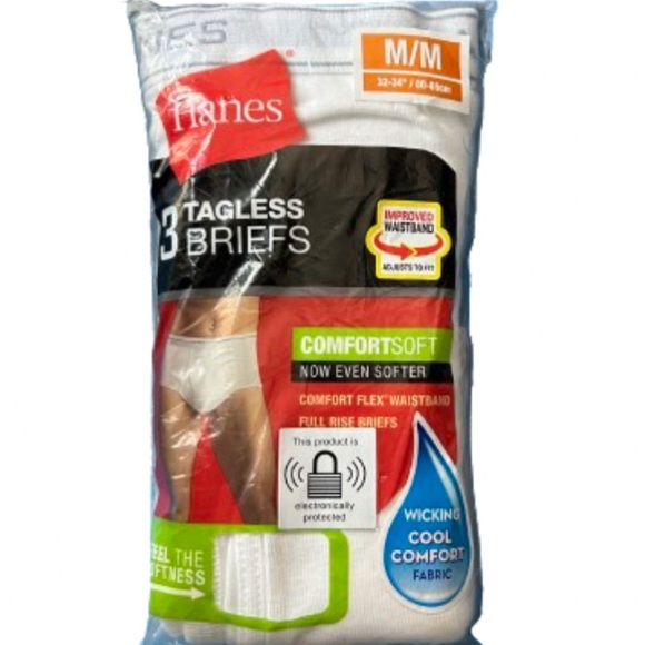 Hanes Tagless ComfortSoft Underwear Briefs Size M 32-34" Full Rise 3 Pk White - Picture 1 of 3